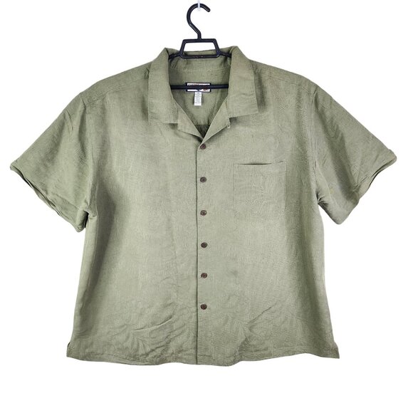 Mens Olive Green Caribbean Joe Shirt Short-Sleeve Button-Up Size 2XL - Picture 1 of 10